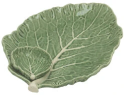 Bordallo Koolblad Bord Met Mini Schaaltje 28 X 19 Cm Aardewerk Groen