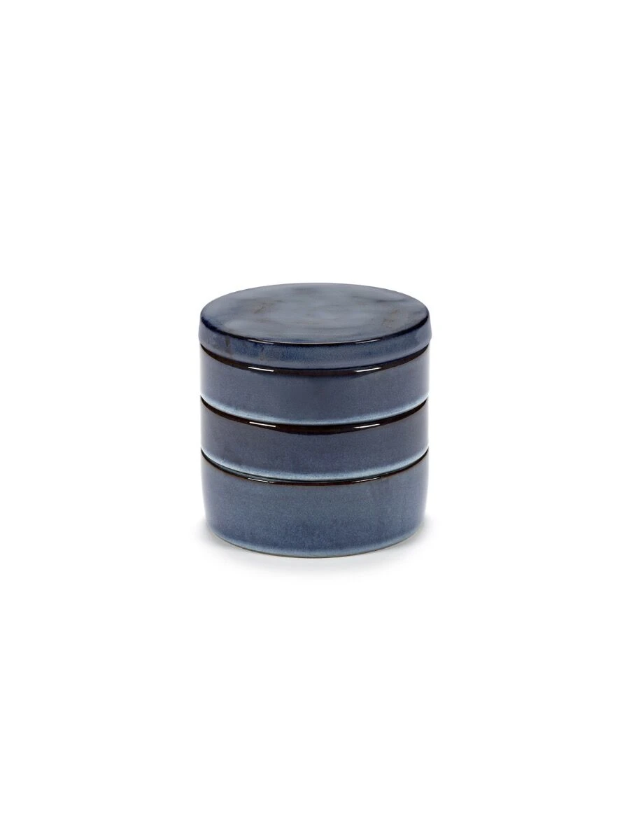 Serax Pure Kommenset Met Deksel ø 14 Cm H 15 Cm Keramiek Dark Blue Glazed 3-delig 1 Serax Pure Kommenset Met Deksel ø 14 Cm H 15 Cm Keramiek Dark Blue Glazed 3-delig