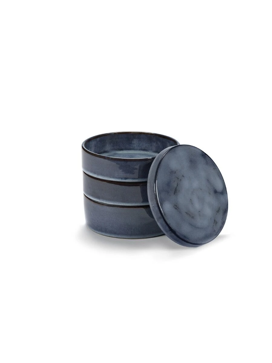 Serax Pure Kommenset Met Deksel ø 14 Cm H 15 Cm Keramiek Dark Blue Glazed 3-delig 2 Serax Pure Kommenset Met Deksel ø 14 Cm H 15 Cm Keramiek Dark Blue Glazed 3-delig - Afbeelding 2