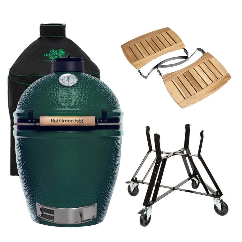 Big Green Egg Large Barbecue ø 47 Cm Keramiek Groen Met Onderstel, Acaciahouten Zijtafels En Hoes 1 Big Green Egg Large Barbecue ø 47 Cm Keramiek Groen Met Onderstel, Acaciahouten Zijtafels En Hoes