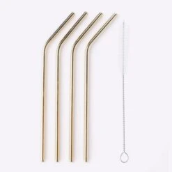 Point-Virgule 4 Herbruikbare Rietjes 20,5 Cm Rvs Goudkleurig 5-delig