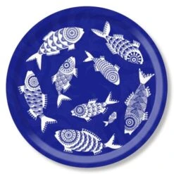 Jamida Vis Dienblad ø 39 Cm Hout Blauw