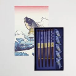 Oldenhof Eetstokjes Giftset Fish Blue 22,5 Cm Met Aflegsteentjes