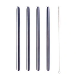 Point-Virgule 4 Herbruikbare Rietjes 14 Cm Rvs Zwart