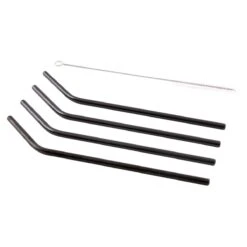 Point-Virgule Cocktailrietjes Met Reinigingsborstel Rvs Zwart 4 Stuks