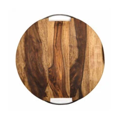 Bowls And Dishes Rose Wood Ronde Serveerplank Met Metalen Handvat ø 39 Cm