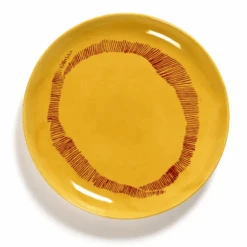 Serax Feast By Ottolenghi Bord L ø 26 Cm H 2 Cm Aardewerk Sunny Yellow + Swirl-Stripes Red