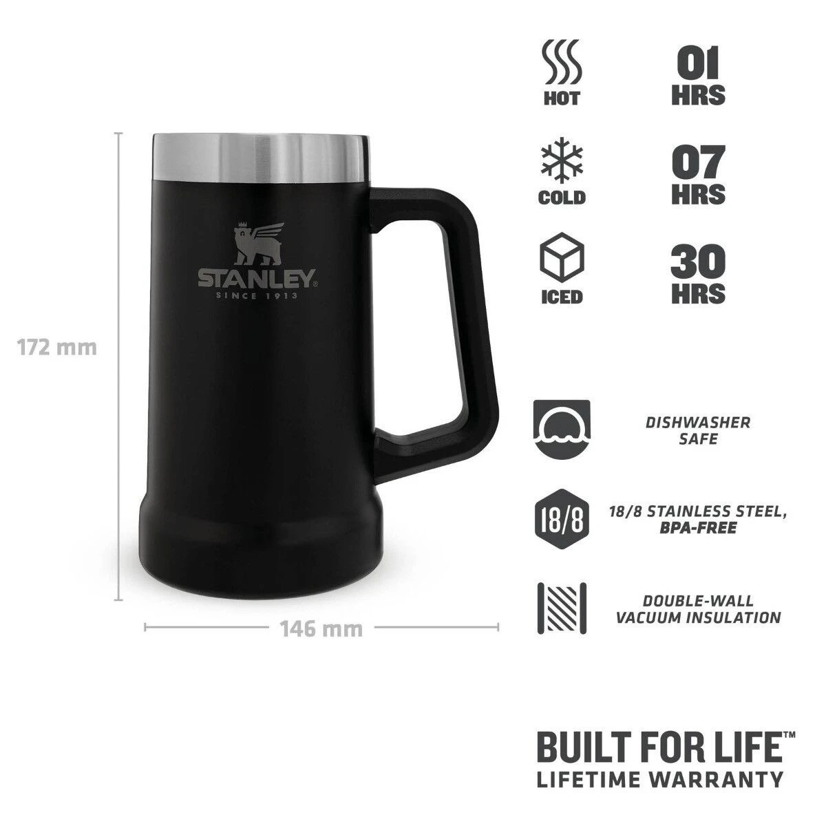 Stanley Adventure Stein Beker 700 Ml Mat Zwart 2 Stanley Adventure Stein Beker 700 Ml Mat Zwart - Afbeelding 2
